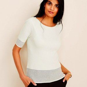 Ann Taylor Mint Green Stripe Ribbed Boatneck Sweater Size XL